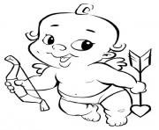 Coloriage cartoon coeur cupidon avec une arc dessin