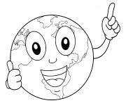 Coloriage planete terre avec des lunettes cool souriant dessin