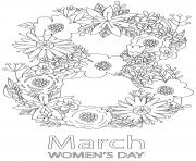 Coloriage petite fille avec des fleurs pour la journee de la femme 8 mars dessin