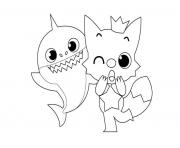baby shark et son ami le renard dessin à colorier