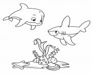 Coloriage un dauphin et son ami le requin dessin