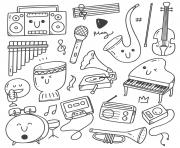 instruments musique kawaii dessin à colorier