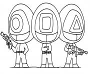 Coloriage squid game worker game circle dessin