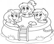 enfants dans la piscine pour les vacances ete dessin à colorier