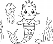 sirene chat mignon facile dessin à colorier
