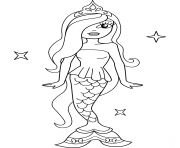Coloriage Princesse sirene avec une baguette et une couronne dessin