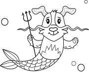 sirene chien avec queue de poisson dessin à colorier