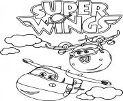 Coloriage Super Wings Paul dirige le traffic aerien en tant que policier dessin