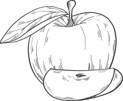 Coloriage pomme rouge avec un ver heureux dessin