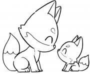 Coloriage renard et son bebe renard kawaii facile dessin