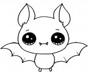 chauve souris halloween kawaii pour petit dessin à colorier