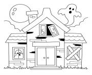 maison hantee avec fantomes halloween pour petit dessin à colorier
