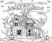 joyeuse halloween maison hantee qui fait peur dessin à colorier