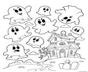 Coloriage maison hantee avec des fantomes pour halloween petit dessin