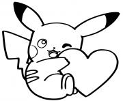 pikachu mignon avec un coeur dessin à colorier