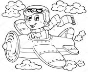 pilote avion avec des nuages dessin à colorier