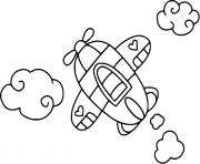 avion maternelle nuages et coeurs dessin à colorier