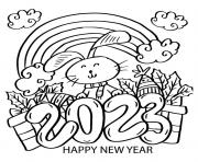 2023 nouvel an lapin arc en ciel dessin à colorier