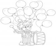 clown avec un tambour et des balons dessin à colorier