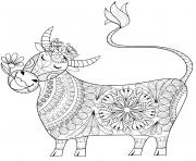 adorable vache mandala qui mange dessin à colorier