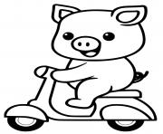 cochon kawaii en scooter dessin à colorier