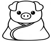 Coloriage cochon kawaii qui se recouvre