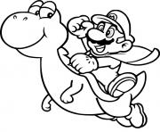 mario bro sur yoshi entrain de voler dessin à colorier