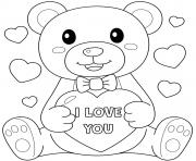 teddy bear i love you fevrier dessin à colorier