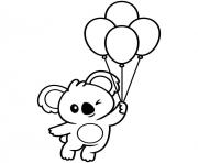 anniversaire de koala avec des ballons dessin à colorier