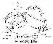 Coloriage je taime mamie chats coeurs fleurs maternelle dessin