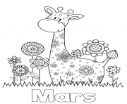 mars maternelle giraffe dessin à colorier