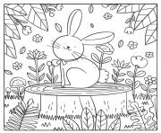 Coloriage printemps facile lapin avec carotte et un soleil dessin