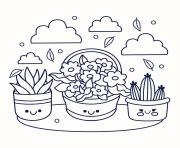 Coloriage pots de fleurs cactus printemps kawaii dessin