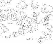 printemps cp facile chien paysage kawaii dessin à colorier