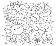 fleurs printemps kawaii facile dessin à colorier