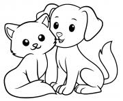 chien et chat trop mignon dessin à colorier
