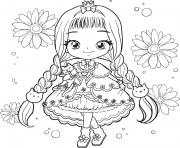 Coloriage fille manga avec une robe traditionnelle dessin