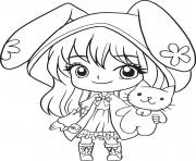 fille manga avec son nounours dessin à colorier