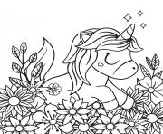 Coloriage princesse licorne kawaii sur un nuage dessin