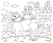 princess sur sa licorne devant son chateau dessin à colorier