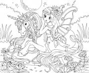 licorne et princesse fee femme dessin à colorier