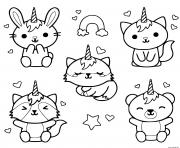 chat licorne lapin panda kawaii dessin à colorier