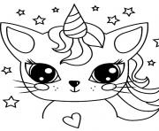 Coloriage chat licorne kawaii facile dessin