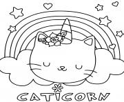 Coloriage chat licorne vit dans un univers dessin