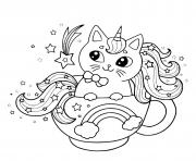 Coloriage adorable chat licorne arc en ciel fille dessin