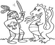 chevalier combattant un drago  dessin à colorier