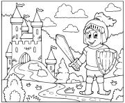 chevalier protege son chateau dessin à colorier