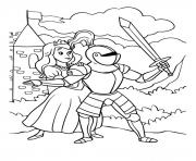 chevalier protegeant la princesse du dragon dessin à colorier