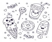 kawaii glace creme donuts dessin à colorier