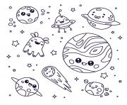 kawaii planetes univers dessin à colorier